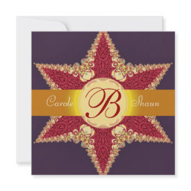 Golden Royal Red Star Monogram Wedding Invitation invitation