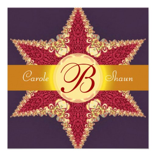 Golden Royal Red Star Monogram Wedding Invitation