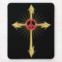 Golden Ruby Peace Cross Mousepad