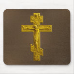 Golden Russian orthodox cross Mousepad