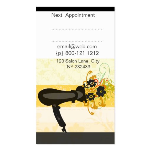Golden Salon  Classy Hair Dryer Business Business Card (back side)