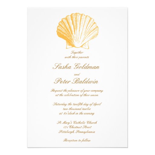 Golden Sand Sea Shells Wedding Invitation