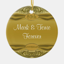 Golden Scrolls 50th Wedding Anniversary Christmas Tree Ornaments