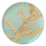 Golden Sea Horse in an aqua ocean Dinner Plate
