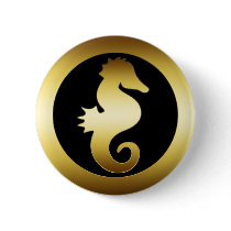 GOLDEN SEAHORSE PINBACK BUTTON