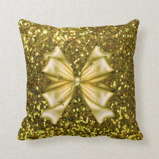 Golden Sequins with Bow Throw Pillows
