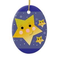 Golden Smiley Stars on a Blue Sky Background Christmas Ornament