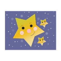 Golden Smiley Stars on a Blue Sky Background Postcard