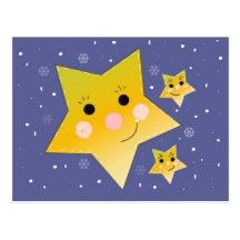 Golden Smiley Stars on a Blue Sky Background Postcard