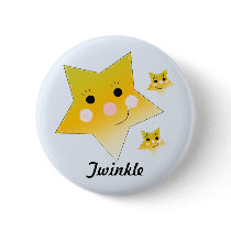 Golden Smiley Stars - Twinkle Pinback Buttons