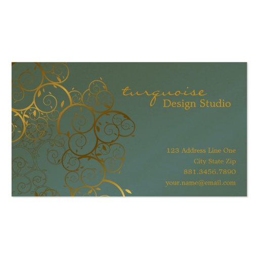 Golden Spirals Leaves Ornamental Deco Vintage Chic Business Card Template (front side)