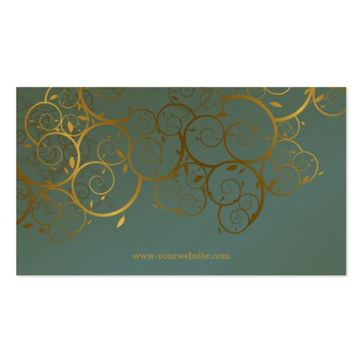 Golden Spirals Leaves Ornamental Deco Vintage Chic Business Card Template (back side)