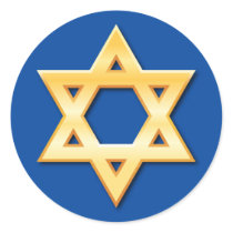 Golden star of David on blue stickers or seals