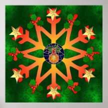 Golden Star Snowflake Posters