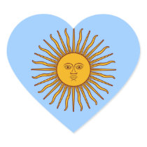 Golden Sun of May Argentina Flag Heart Stickers