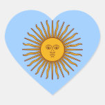 Golden Sun of May Argentina Flag Heart Stickers
