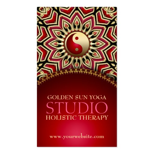 Golden Sun Yoga Reiki Balance Red Business Cards (front side)