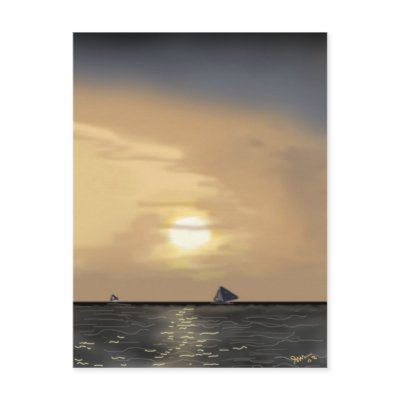 Golden sunset painting post cards by semas87