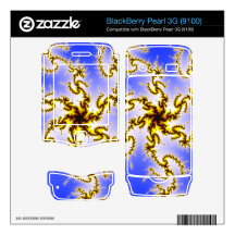 Golden Swirl on Blue - fractal design BlackBerry Pearl Decals