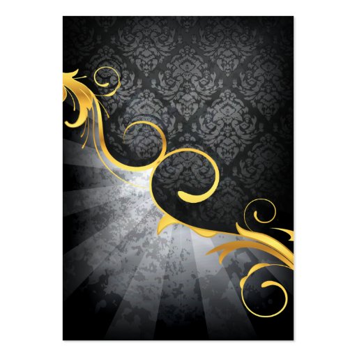 golden swirl on greys damask classy design business card templates (front side)