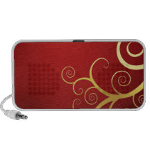 Golden swirls on deep red speaker