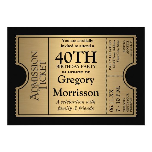 Golden Ticket Style 40th Birthday Party Invite