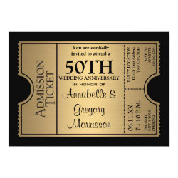 Gold Ticket Wedding Invitations Golden Ticket Style 50th Wedding Anniversary Party 5x7 Paper Invitation Card