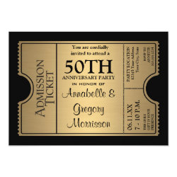 Golden Ticket Style 50th Wedding Anniversary Party 5x7 Paper Invitation Card