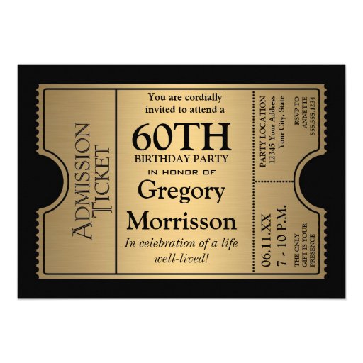 Golden Ticket Style 60th Birthday Party Invite