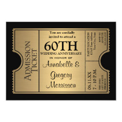 Golden Ticket Style 60th Wedding Anniversary Party 5x7 Paper Invitation Card
