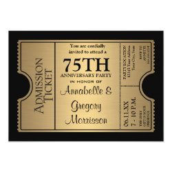 Golden Ticket Style 75th Wedding Anniversary Party 5x7 Paper Invitation Card