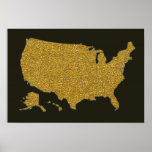 golden U.S.A. map Poster