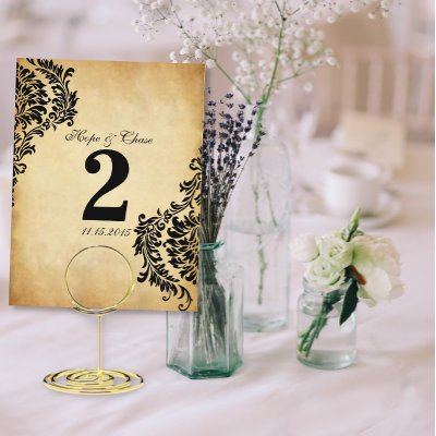 Golden Vintage Damask Swirls Table Number Cards Postcard