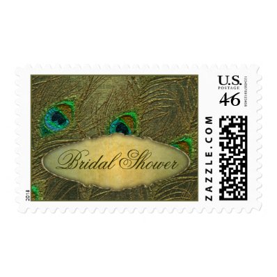 Golden vintage peacock Bridal shower postage