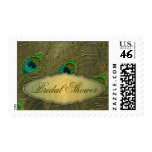 Golden vintage peacock Bridal shower postage stamps