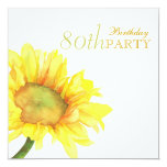 Golden Watercolor Sunflowers 80th Birthday Party Card