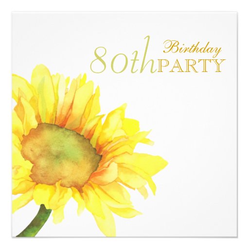 Golden Watercolor Sunflowers 80th Birthday Party Custom Announcement (front side)
