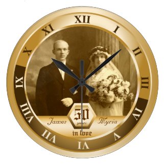 Golden Wedding Anniversary Customizable Photo Gift Wall Clocks
