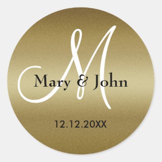 Golden Wedding Monogram Seals Sticker