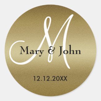 Golden Wedding Monogram Seals Sticker