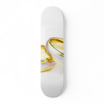 Golden Wedding Rings On White Background skateboards by lifesphere Golden Wedding Rings On White Background skateboards