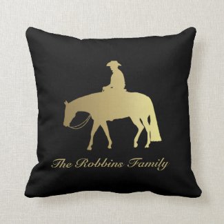 Golden Western Pleasure Horse on Black Throw Pillow