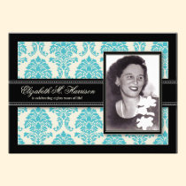 Golden Years Damask Birthday Party Invite (aqua) invitations