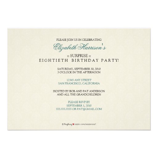 Golden Years Damask Birthday Party Invite (aqua)