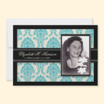 Golden Years Damask Birthday Party Invite (aqua) invitations