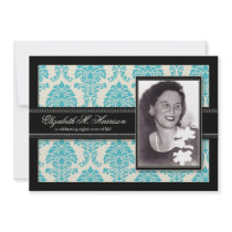 Golden Years Damask Birthday Party Invite (aqua)