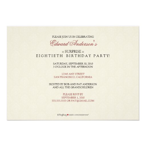 Golden Years Damask Birthday Party Invite (black)