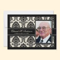 Golden Years Damask Birthday Party Invite (black) invitations