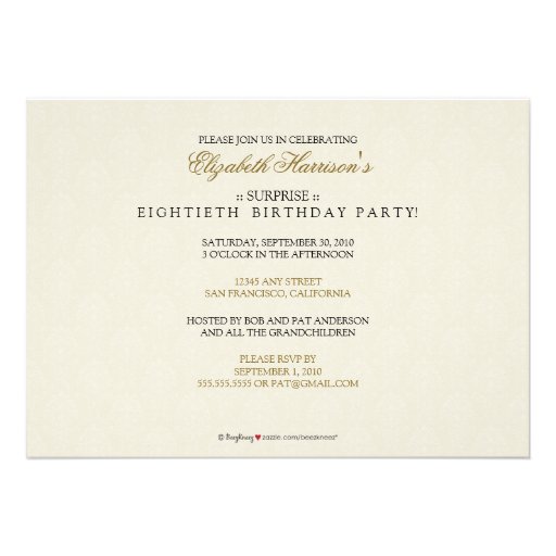 Golden Years Damask Birthday Party Invite (gold)