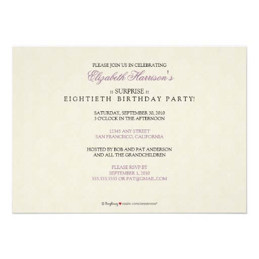 Golden Years Damask Birthday Party Invite (lilac)